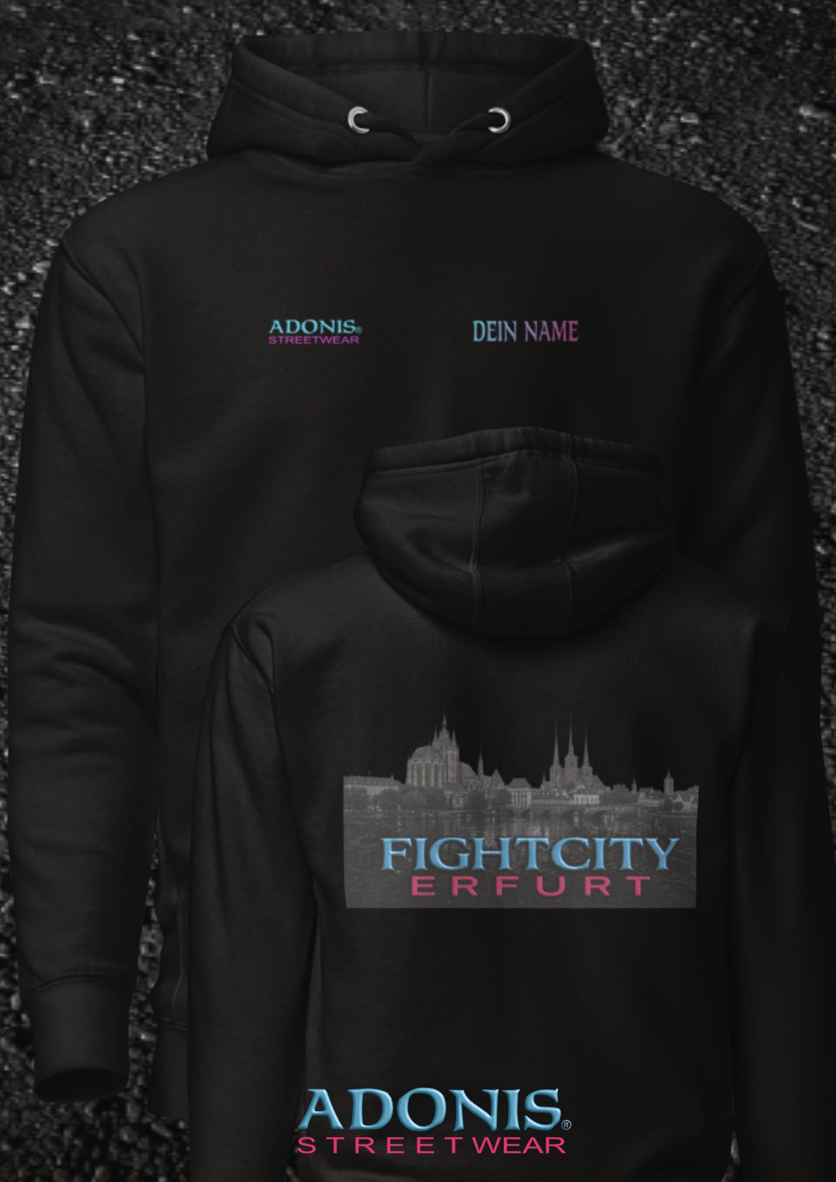 Adonis unisex Streetwear Fightcity Erfurt Hoodie schwarz