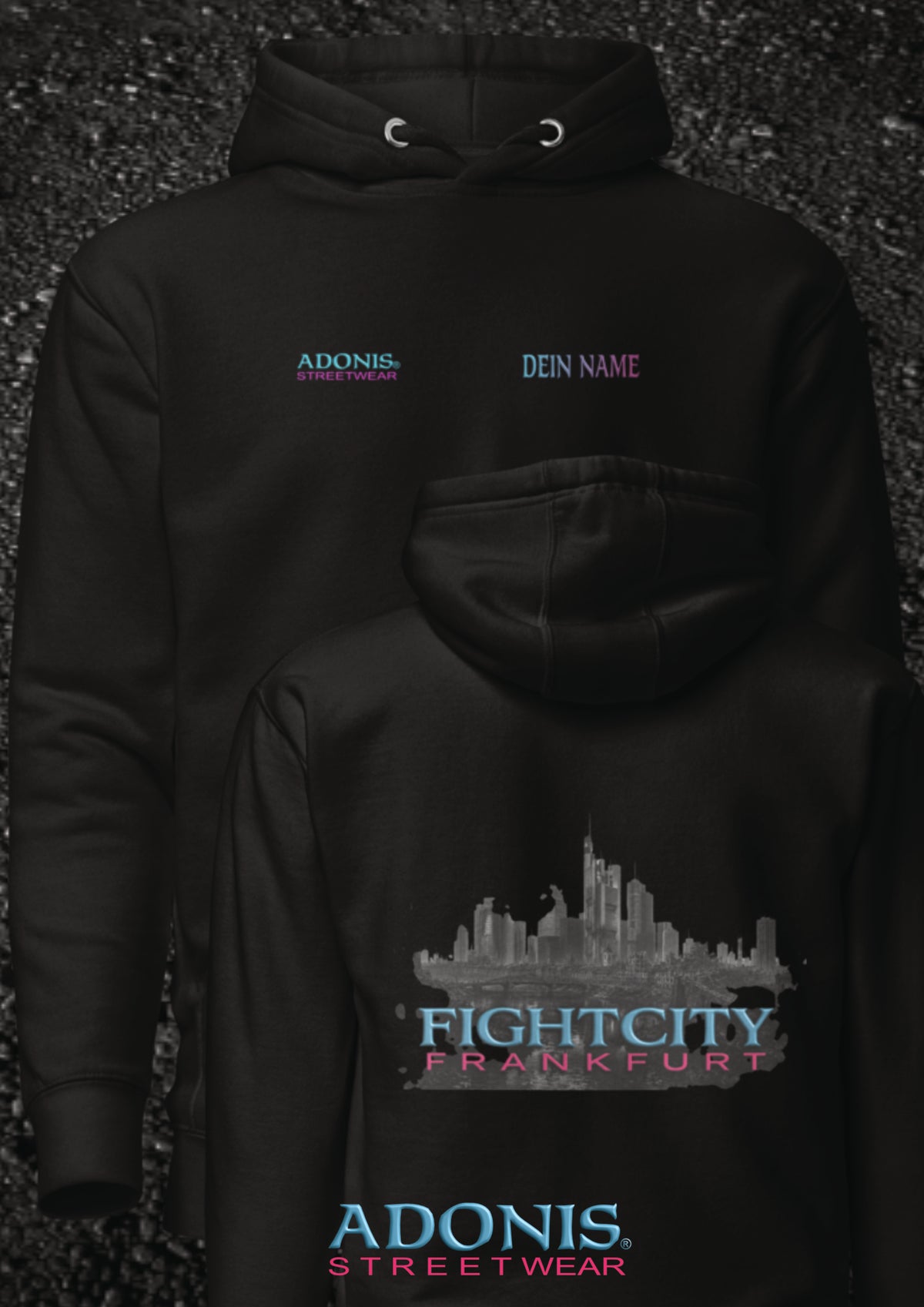 Adonis unisex Streetwear Fightcity Frankfurt Hoodie schwarz
