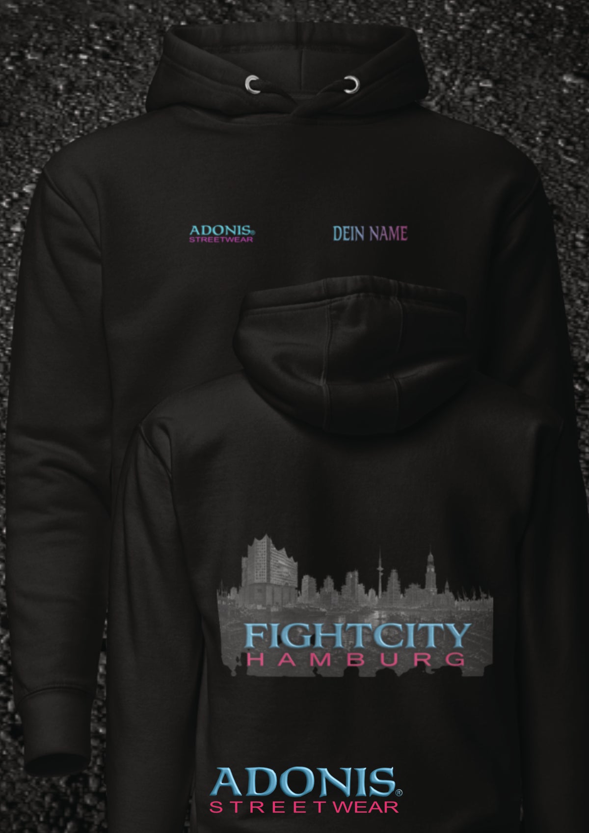 Adonis unisex Streetwear Fightcity Hamburg Hoodie schwarz
