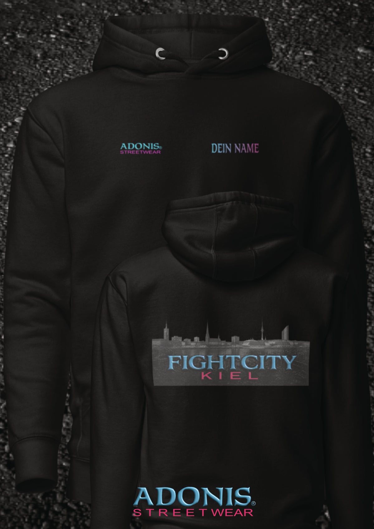 Adonis FightCity Kiel unisex Streetwear Hoodie schwarz