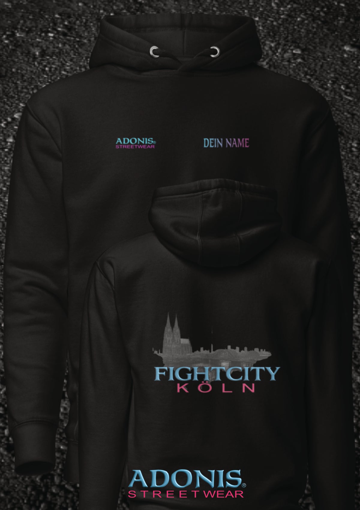 Adonis unisex Streetwear Fightcity Köln Hoodie schwarz