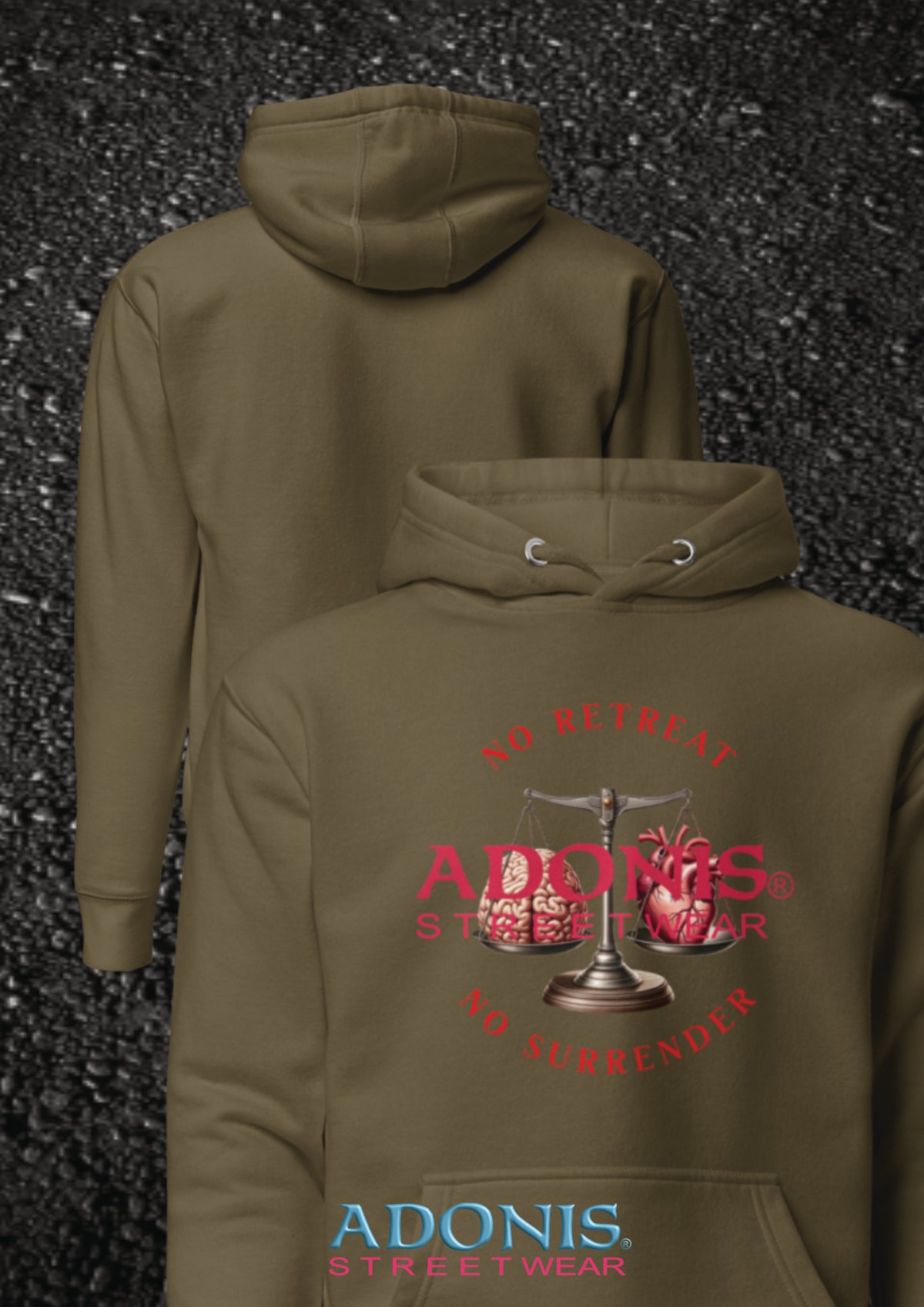 Adonis unisex Streetwear Hoodie No retreat militärgrün