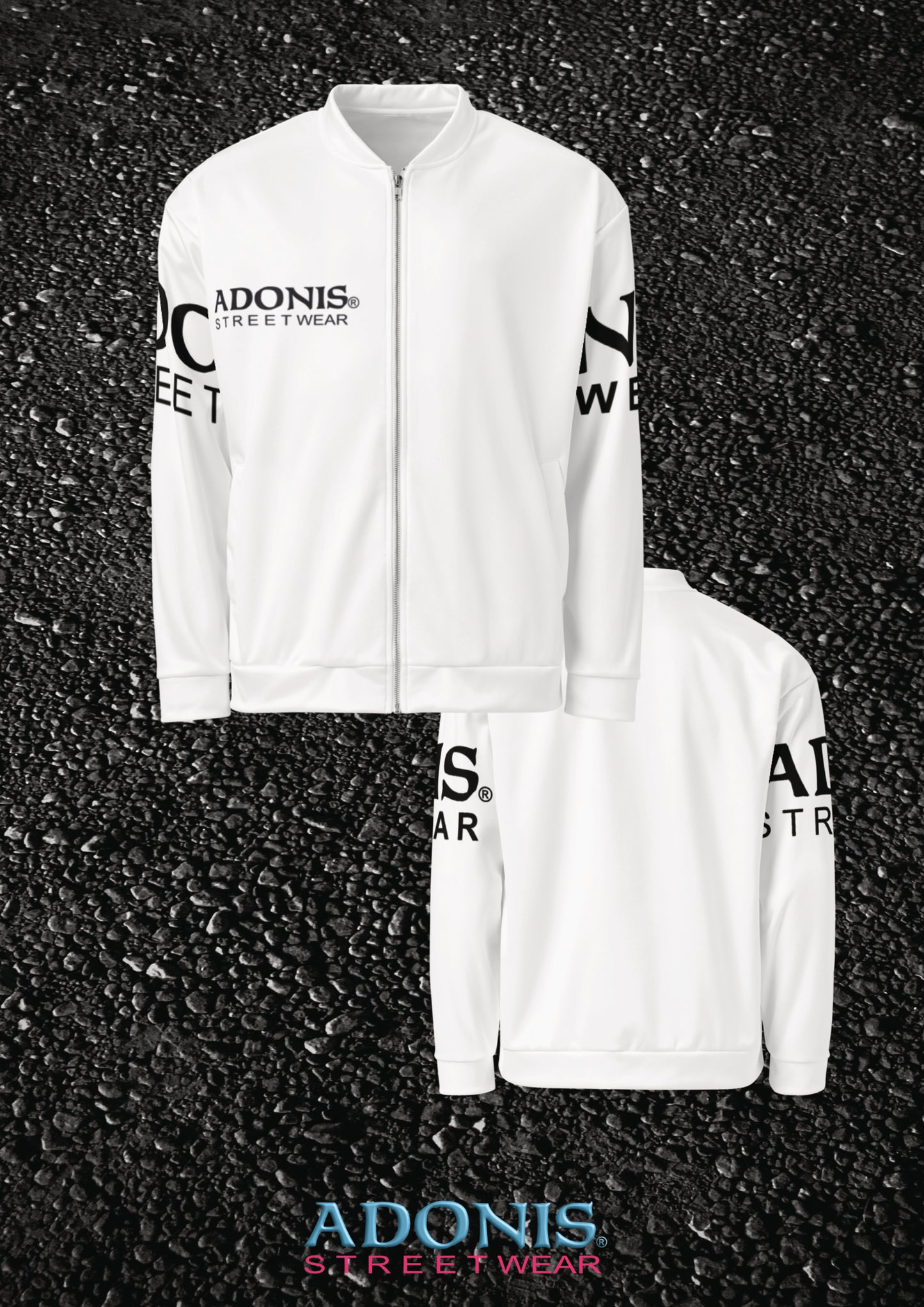 ADONIS Streetwear unisex Jacke weiss mit ärmeldruck