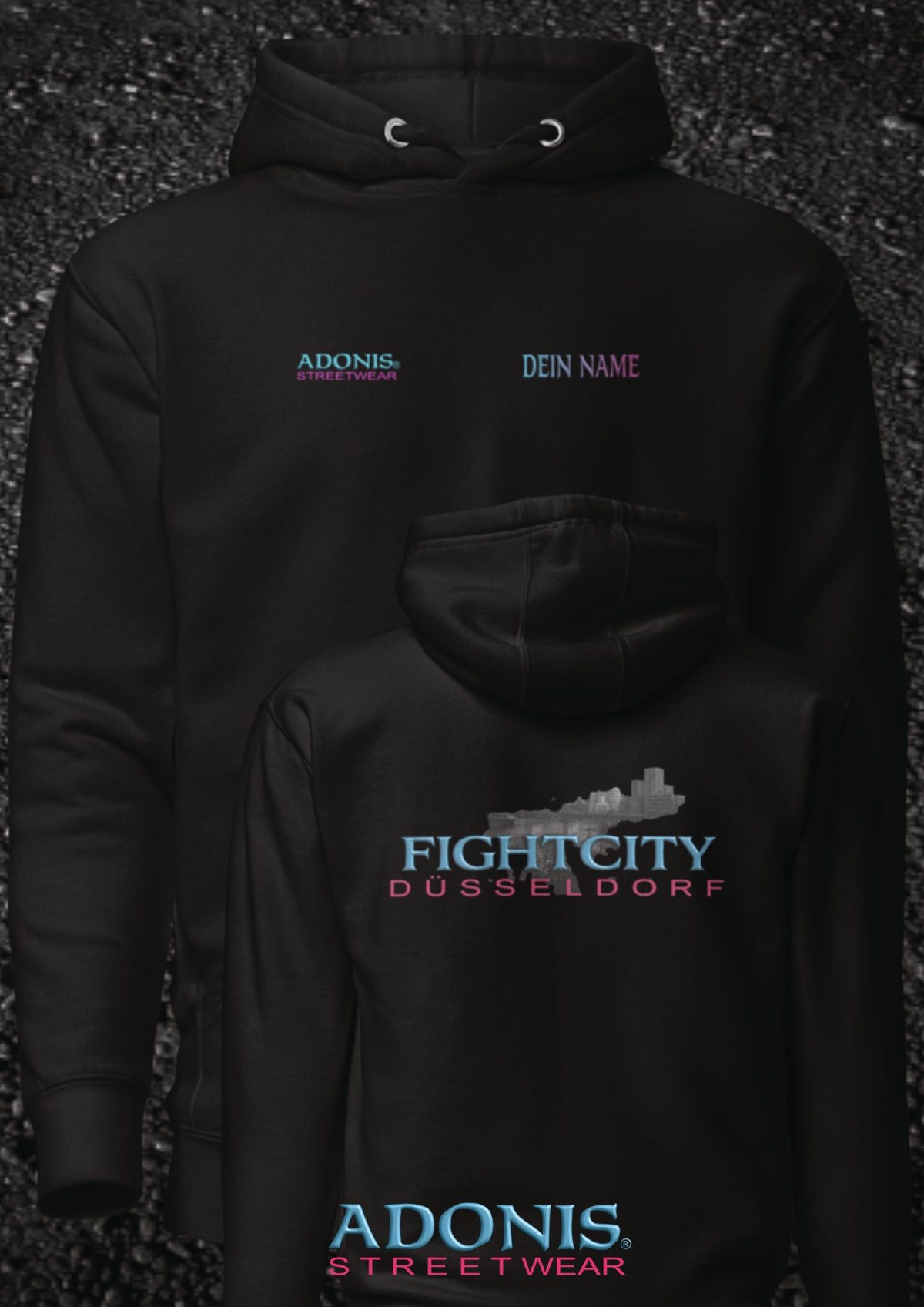 Adonis unisex Streetwear Fightcity Düsseldorf Hoodie schwarz