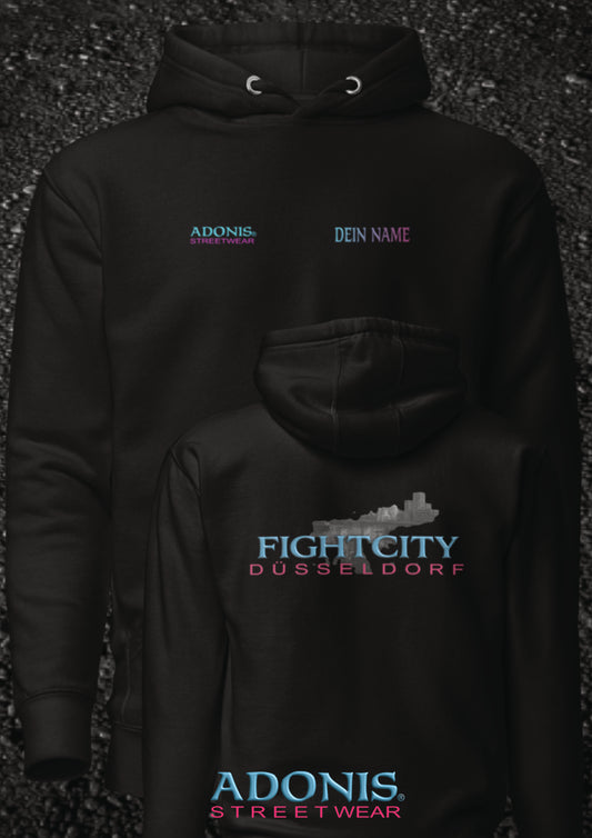 Adonis unisex Streetwear Fightcity Düsseldorf Hoodie schwarz
