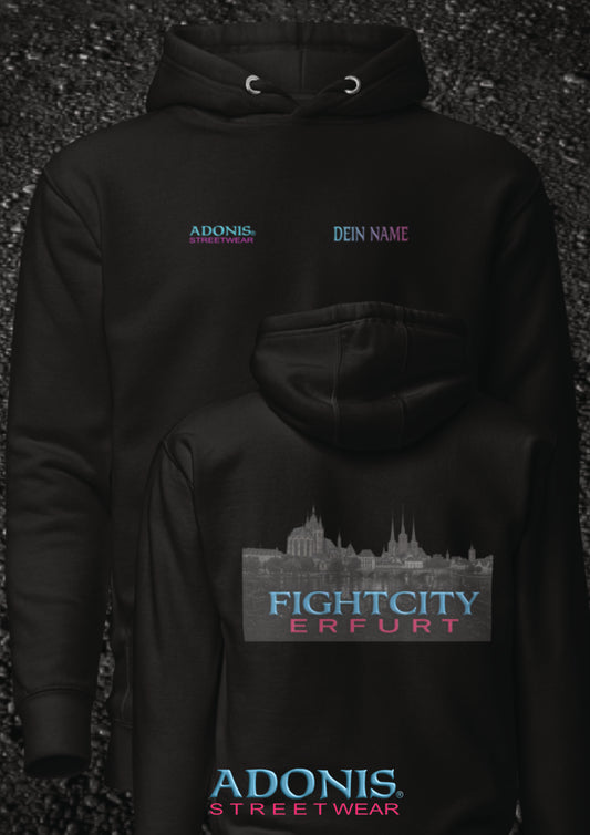 Adonis unisex Streetwear Fightcity Erfurt Hoodie schwarz