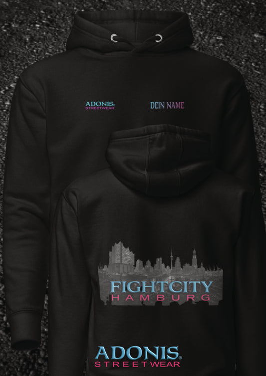 Adonis unisex Streetwear Fightcity Hamburg Hoodie schwarz