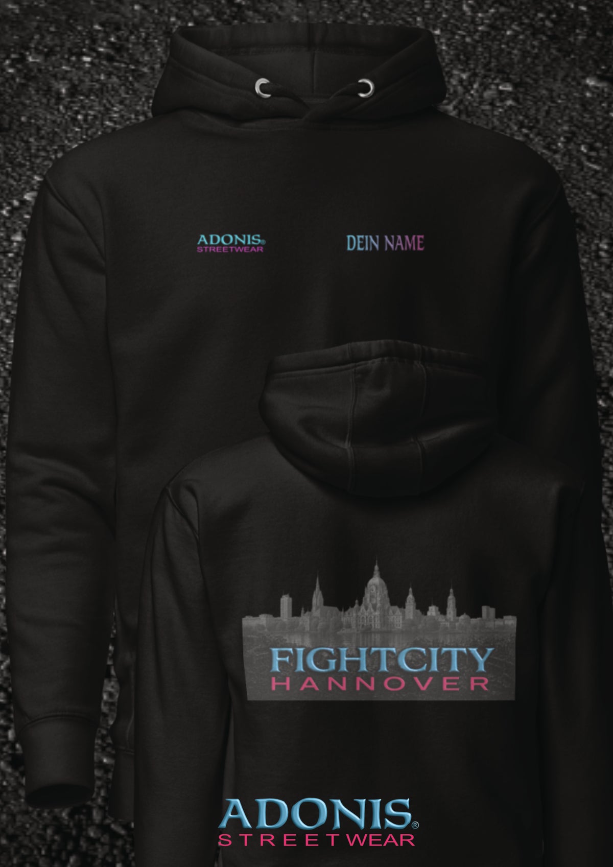 Adonis unisex Streetwear Fightcity Hannover Hoodie schwarz