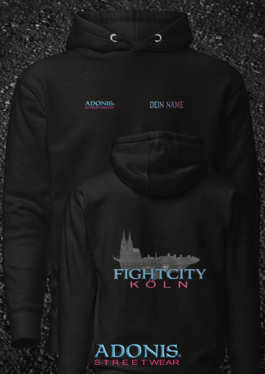 Adonis unisex Streetwear Fightcity Köln Hoodie schwarz