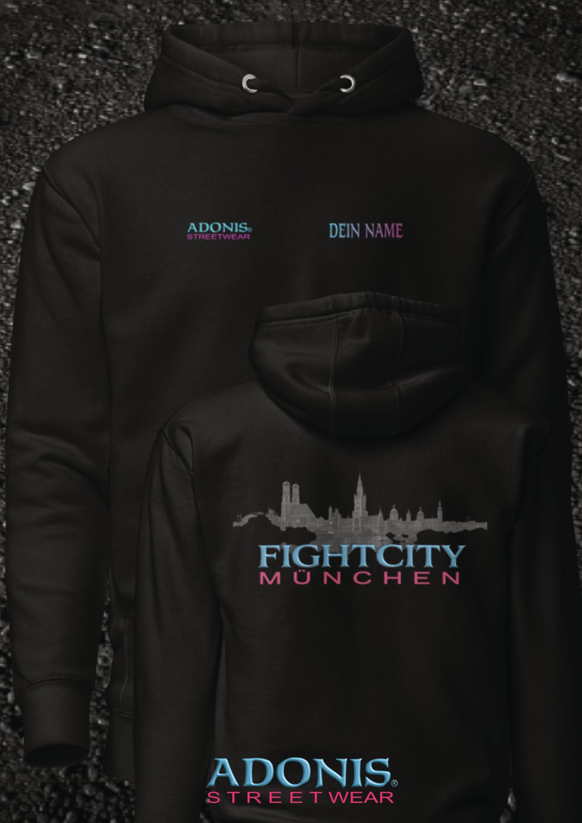 Adonis unisex Streetwear Fightcity München Hoodie schwarz