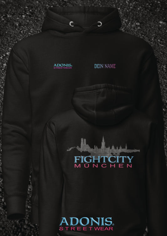 Adonis unisex Streetwear Fightcity München Hoodie schwarz