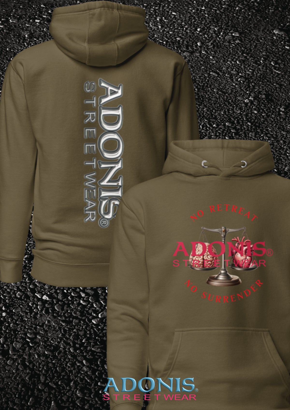 Adonis unisex Streetwear Hoodie No retreat militärgrün