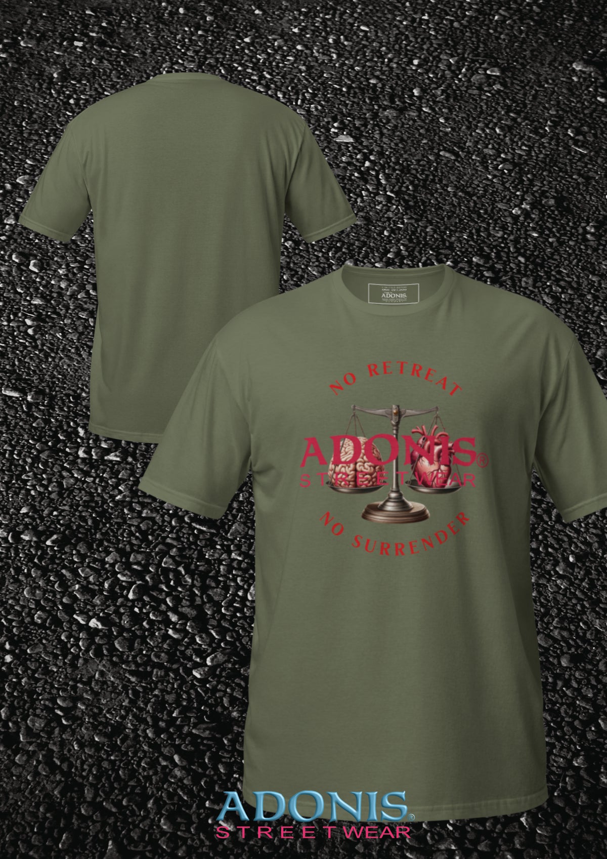 Adonis unisex Streetwear T-Shirt No retreat militärgrün